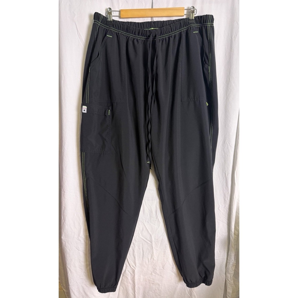 Scrub Star Women's Black Neon Green Stitch Grub Pants Size 2 Xl